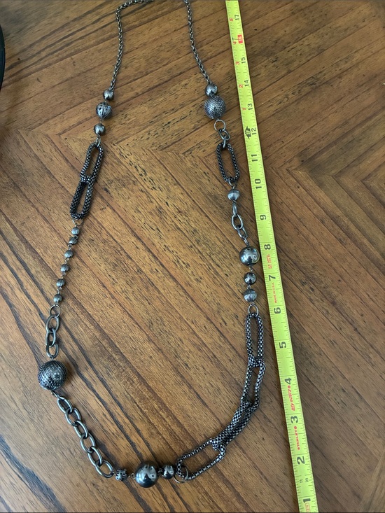 Jewelry - Long Gunmetal Chain and Bead Necklace - Women Jewelry